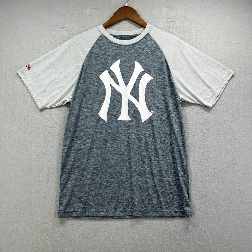 Stitches New York Yankees T Shirt Mens M Gray Baseball Raglan Sleeve Performance